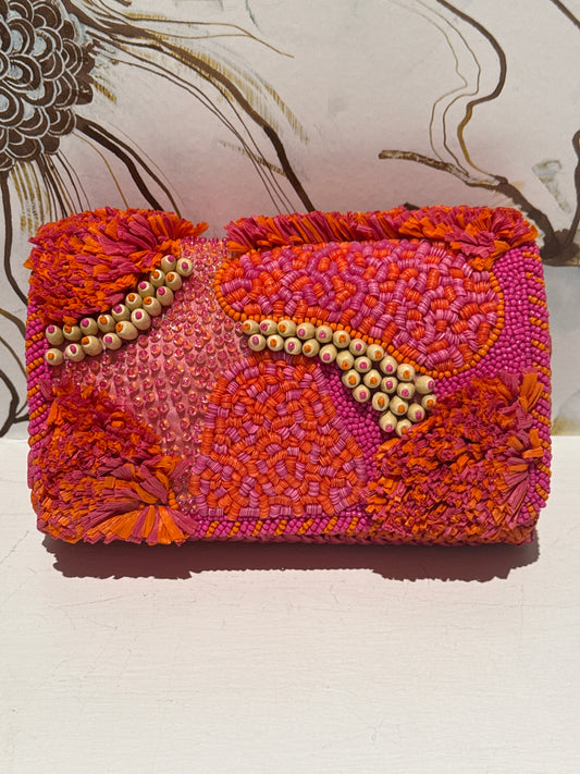 Fuchsia Raffia Clutch