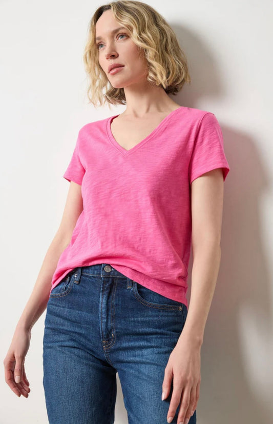 Rosebud Short Sleeve Back Seam V-Neck