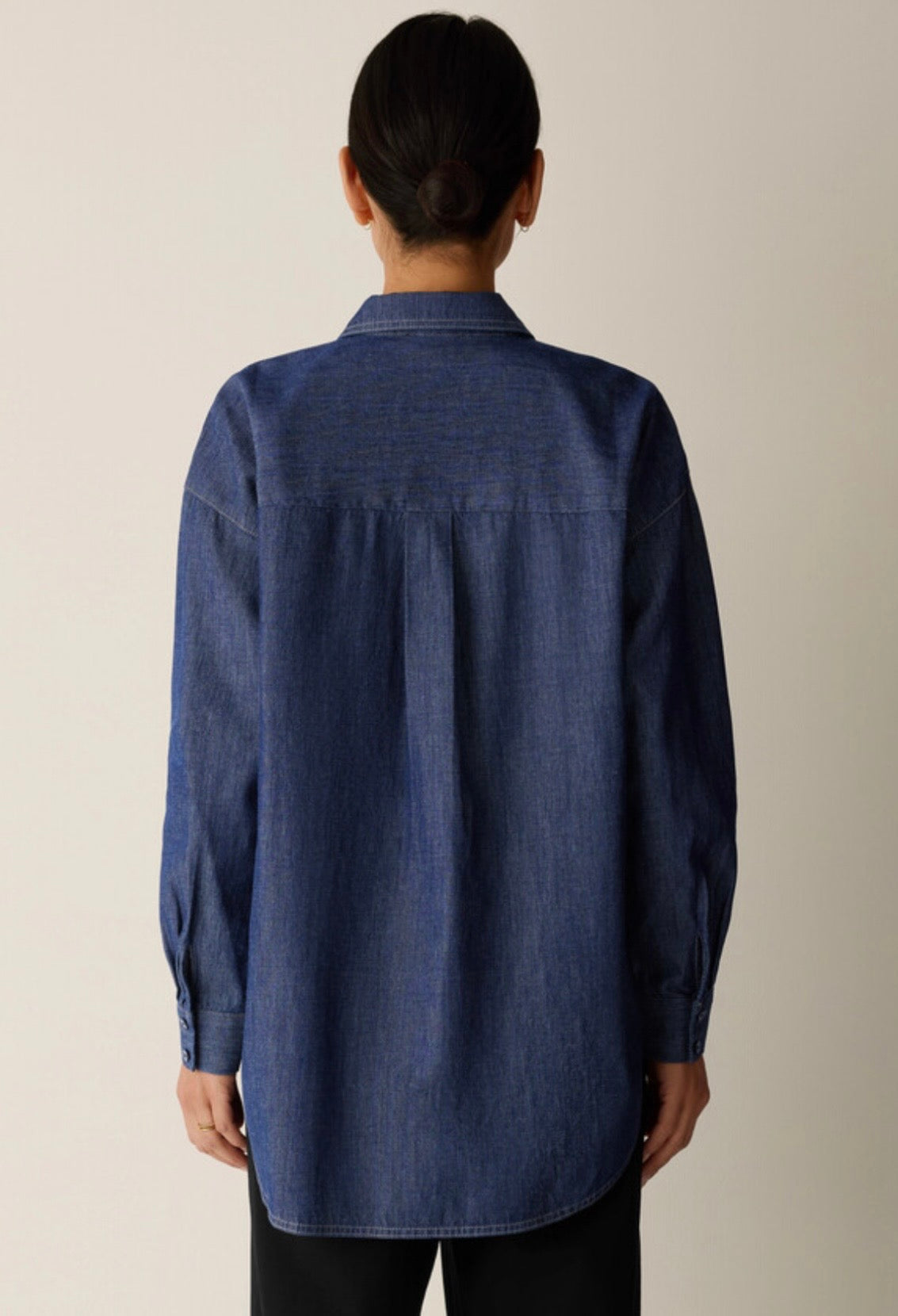 Lightweight Organic Cotton Denim Classic Collar Long Shirt Dark Indigo