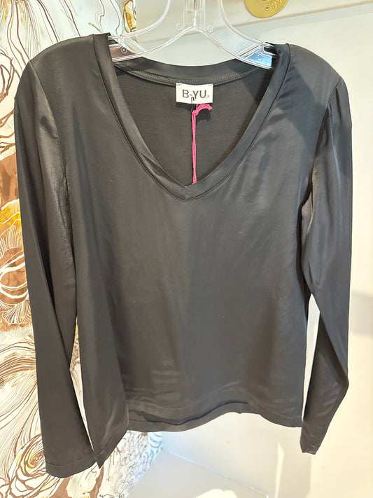 Black Satin V-Neck