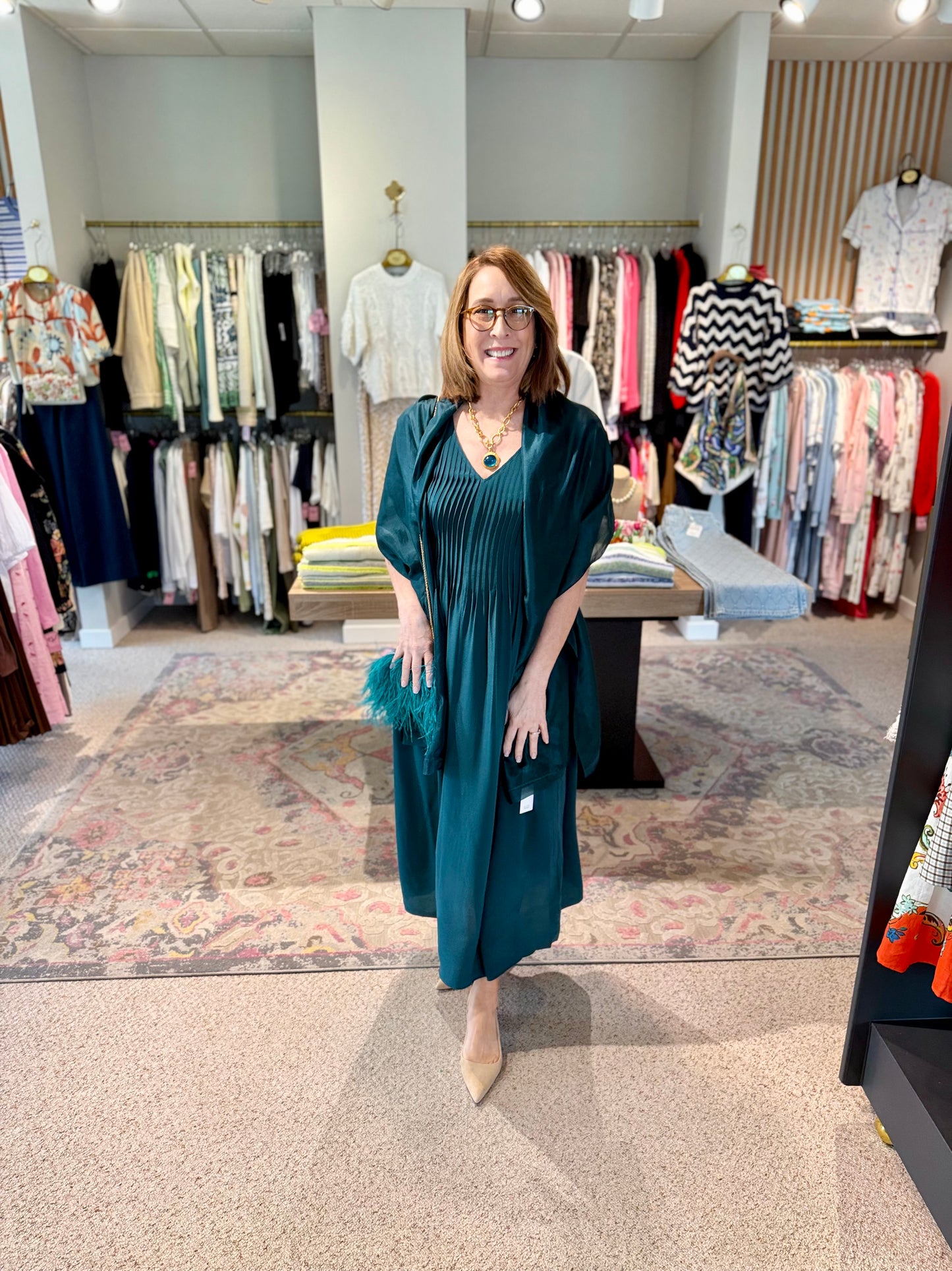 V-Neck Pintuck Dress