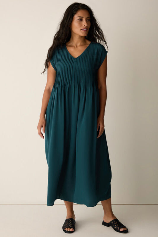 V-Neck Pintuck Dress