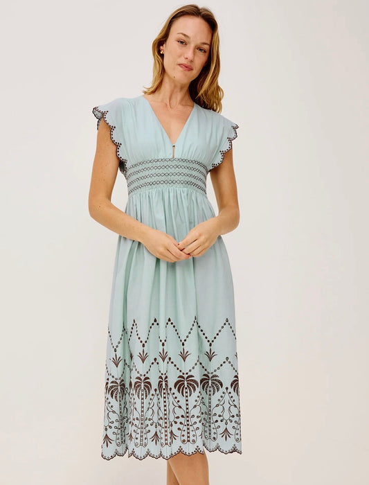 Roxanne Dress Ocean Palms Embroidery