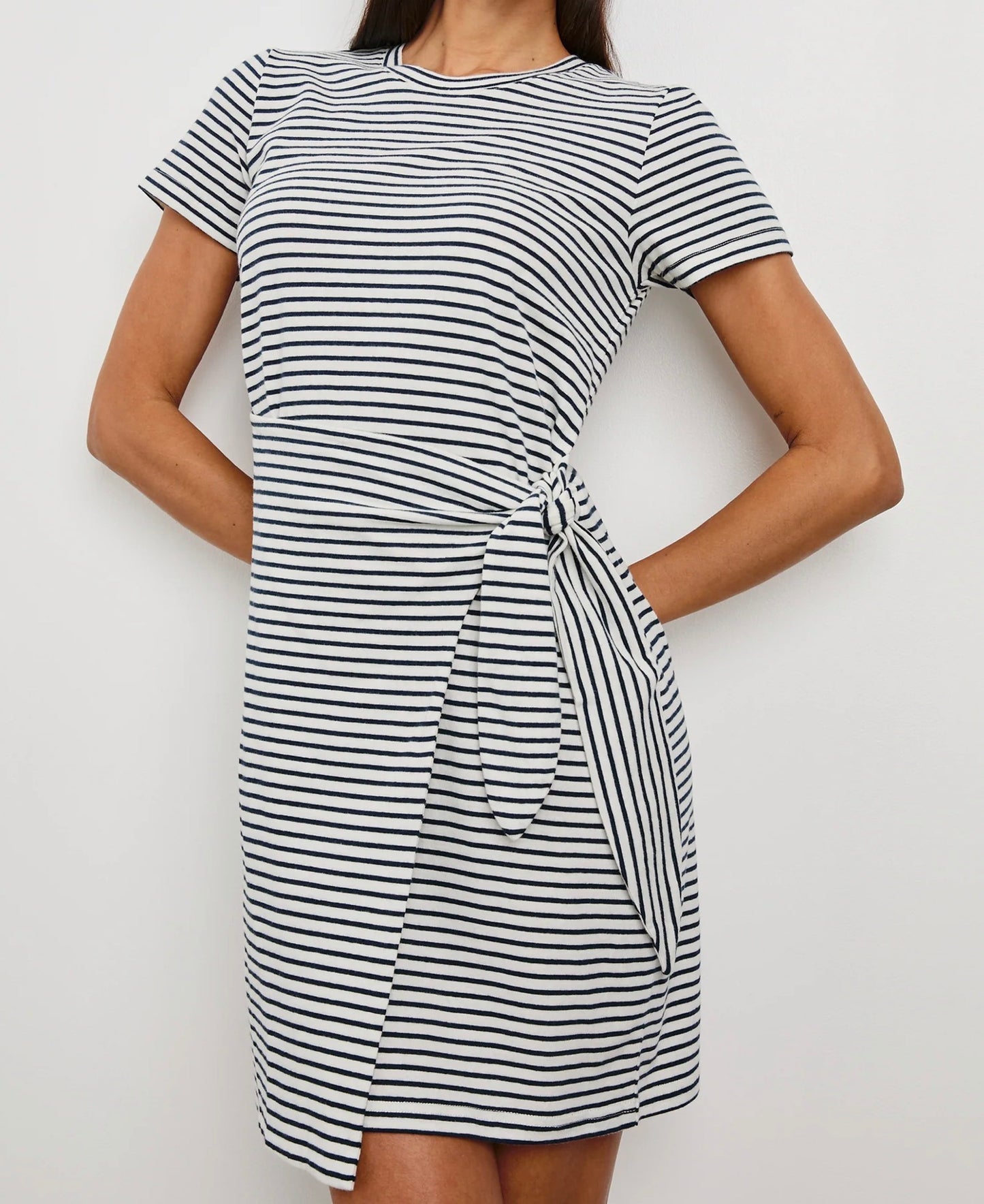 Edie Dress Ivory Navy Micro Stripe