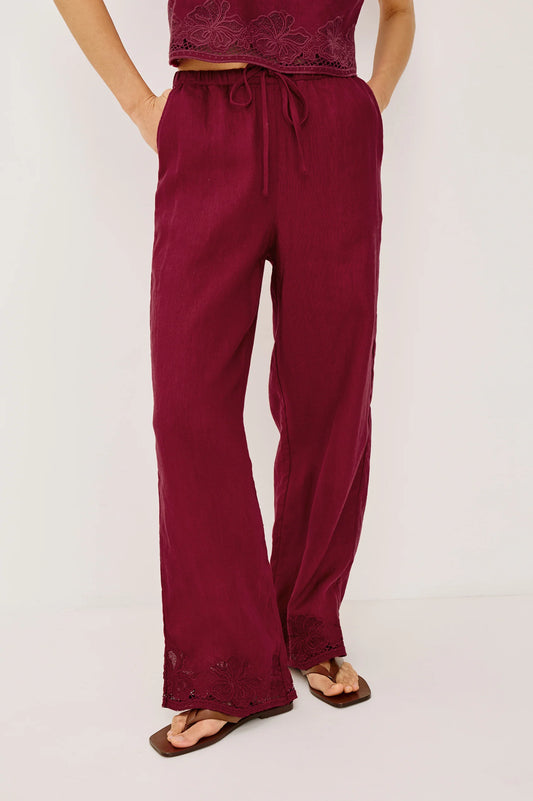 Berry Hibiscus Embroidery Pant