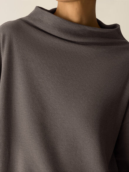 Waffle Doubleknit Funnel Neck Box-Top