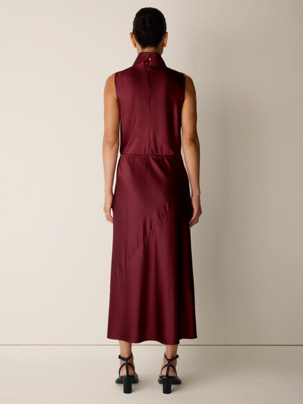 Stretch Silk Charmeuse Bias Cowl Neck Dress