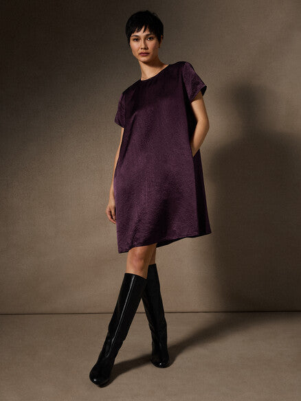 Textured Satin Round Neck Dress