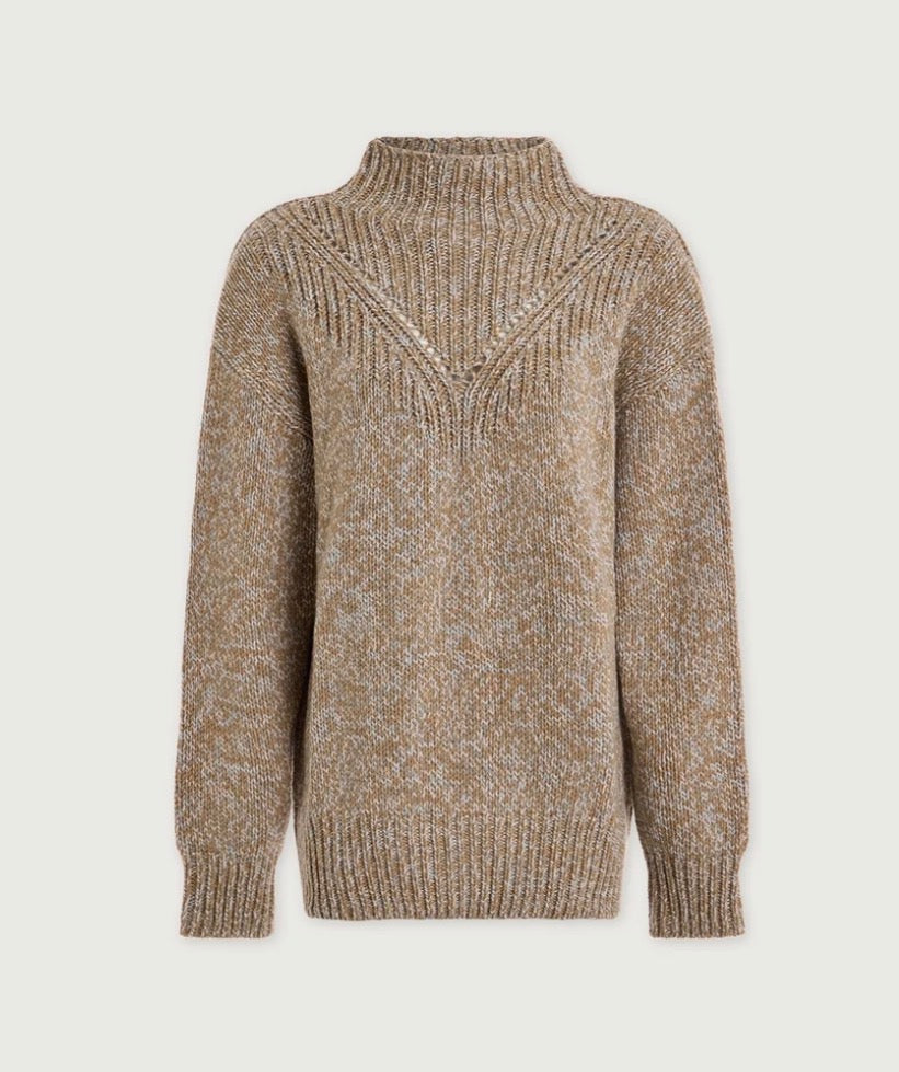 Rosalind High-Neck Sweater Mid Tan Fleck
