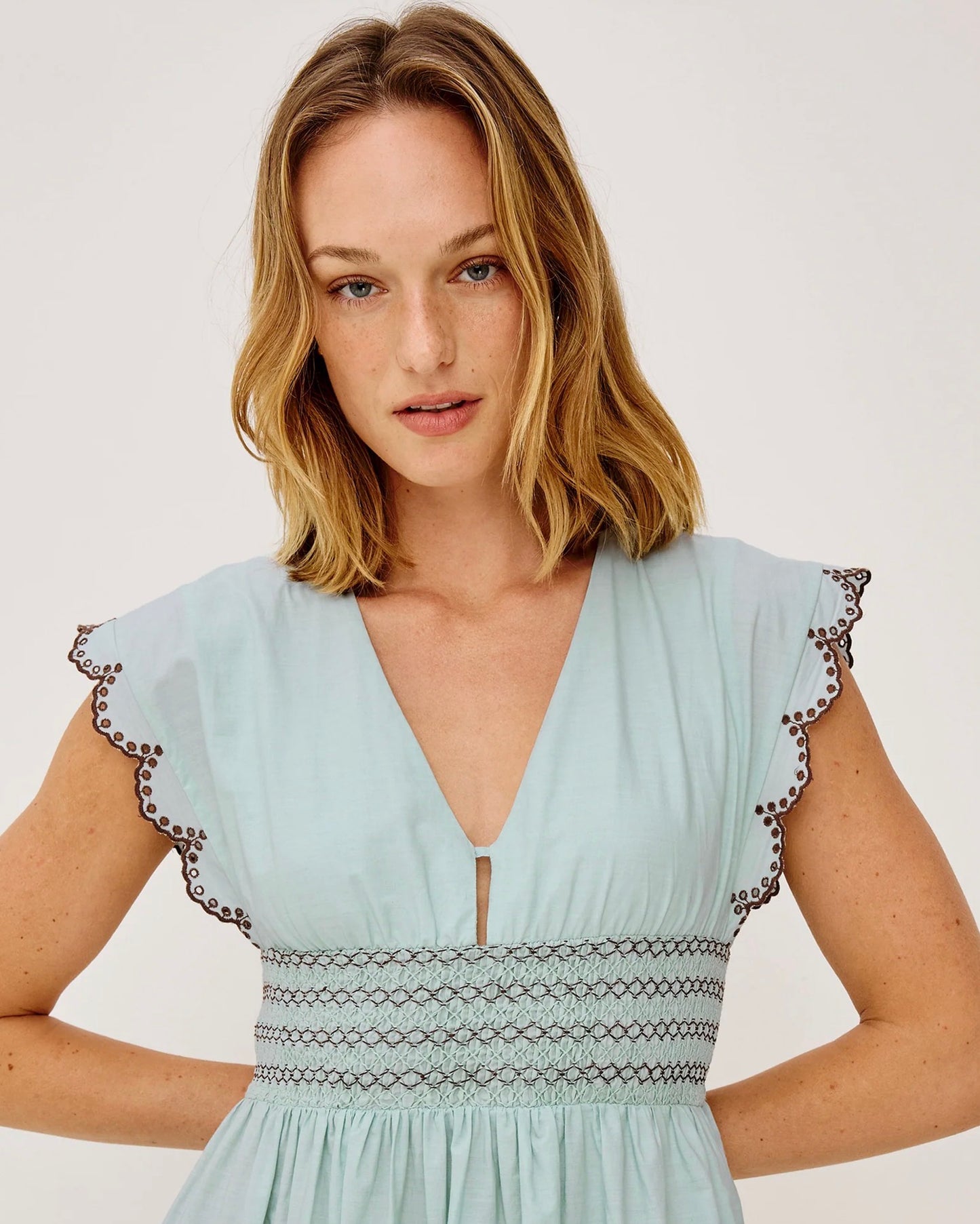 Roxanne Dress Ocean Palms Embroidery