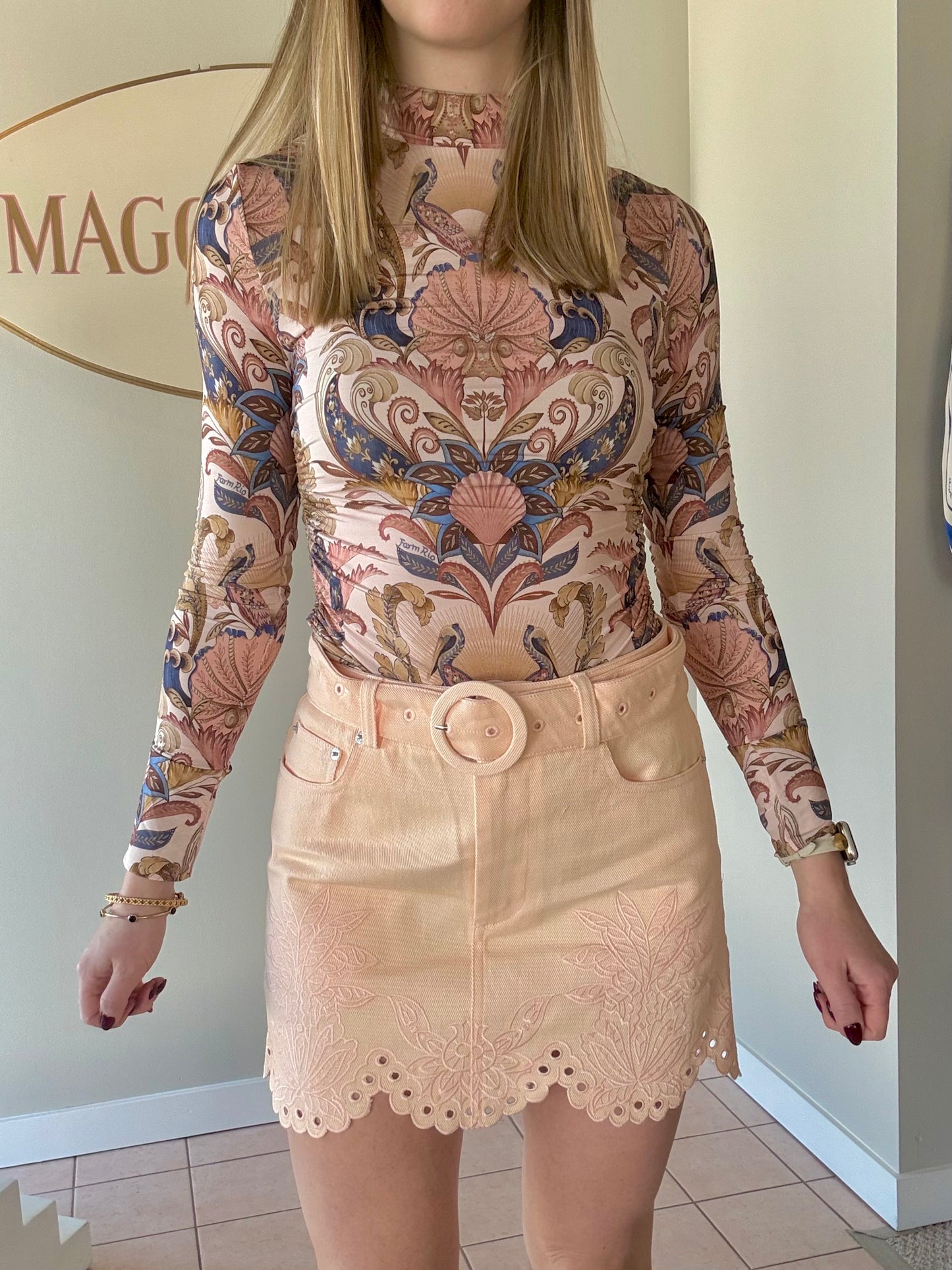 Geometric Pink Mini Skirt