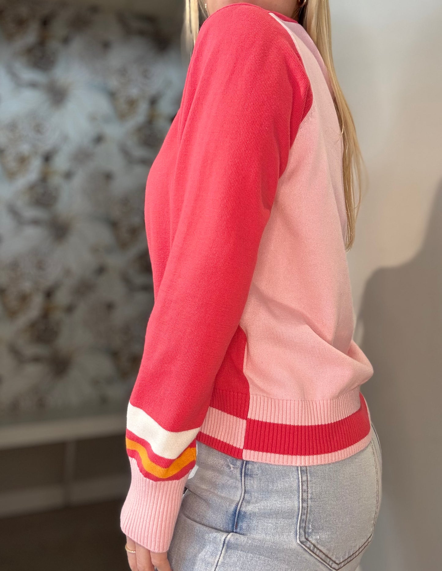 Contrast Stripe Varsity V-Neck