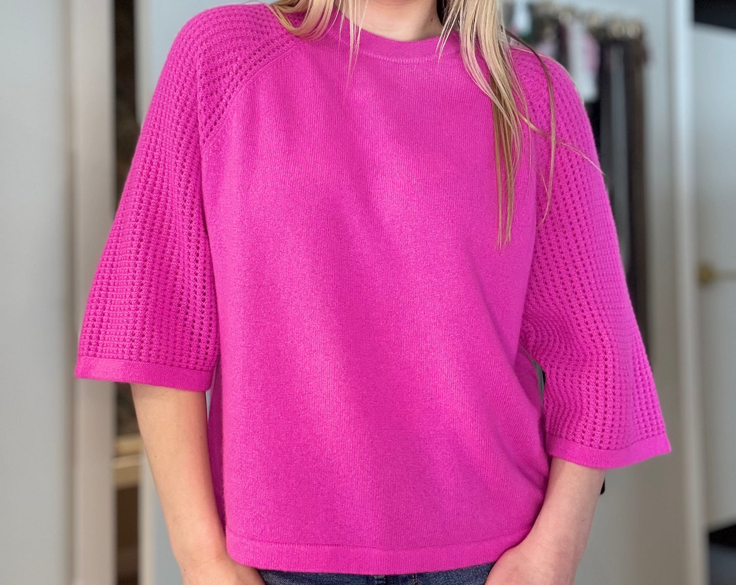 Boxy Short Sleeve Mesh Raglan Crew