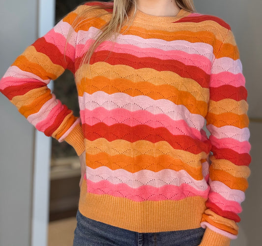 Tonal Wavy/Pointelle Stripe Crew