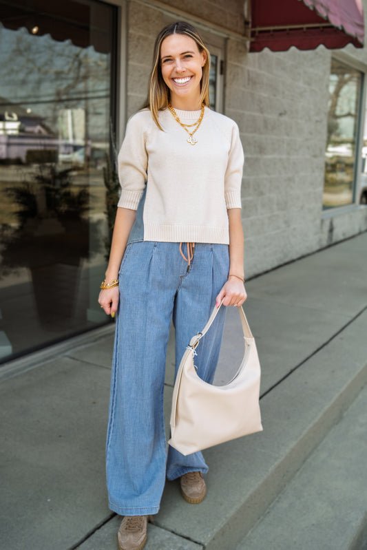 Denim Elbow Sleeve Sweater
