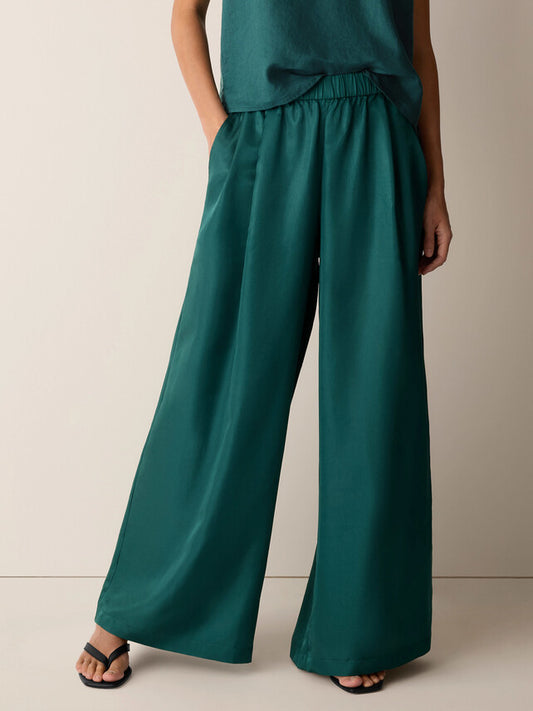 High Waisted Pleated Wide Leg Pant Kelp