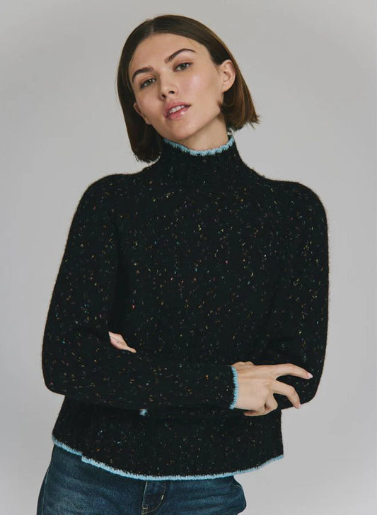 Tipped Tweed Mock w/ Rib Raglan Detail