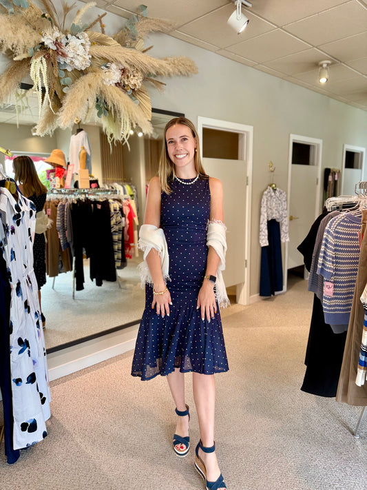 Daija Dress Navy Polka Dots