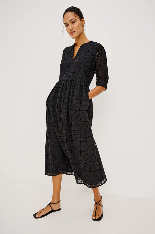 Nella dress Black Grid Embroidery