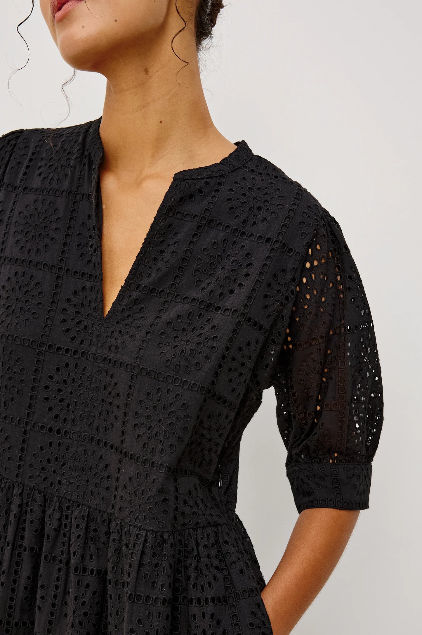 Nella dress Black Grid Embroidery