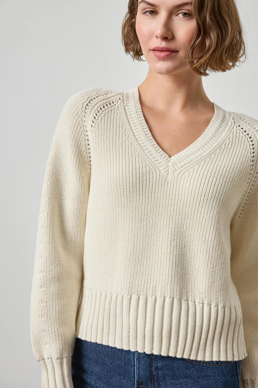 Textured V-Neck Saddle Sweater