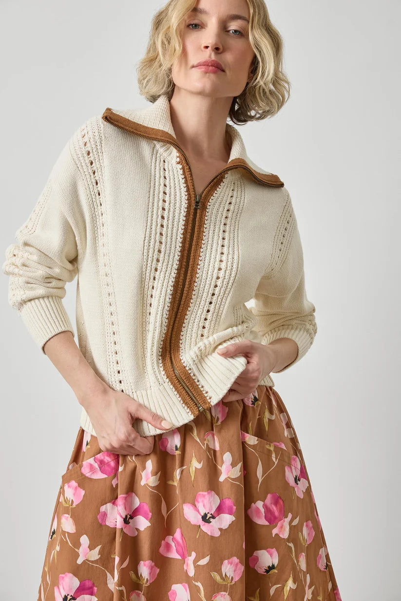Contrast Collar Zip Cardigan