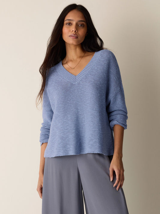 Linen Cotton Slub V-Neck Top