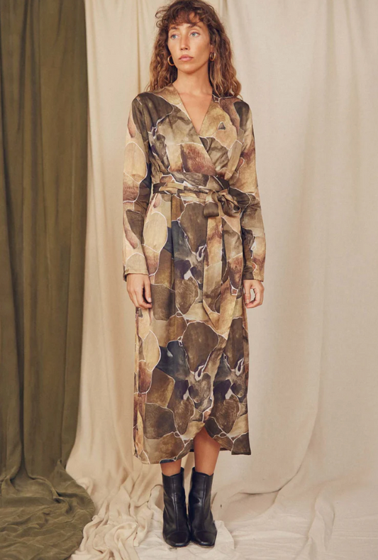 Printed Midi Wrap Dress
