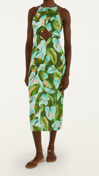 Green Anthurium Cut-Out Midi Dress