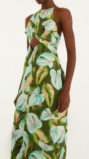 Green Anthurium Cut-Out Midi Dress