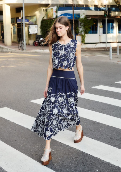 Blue Richelieu Maxi Skirt