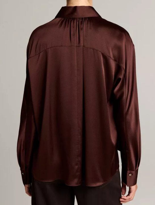 Silk Satin Dolman-Sleeve Button-Front Shirt