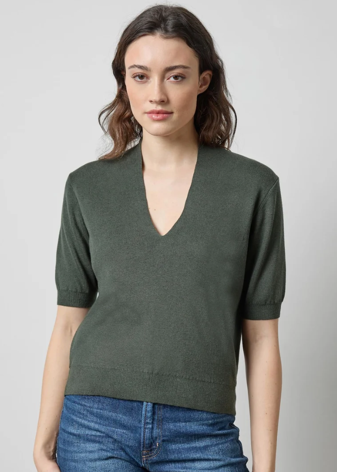 V-Neck Elbow Sleeve Sweater