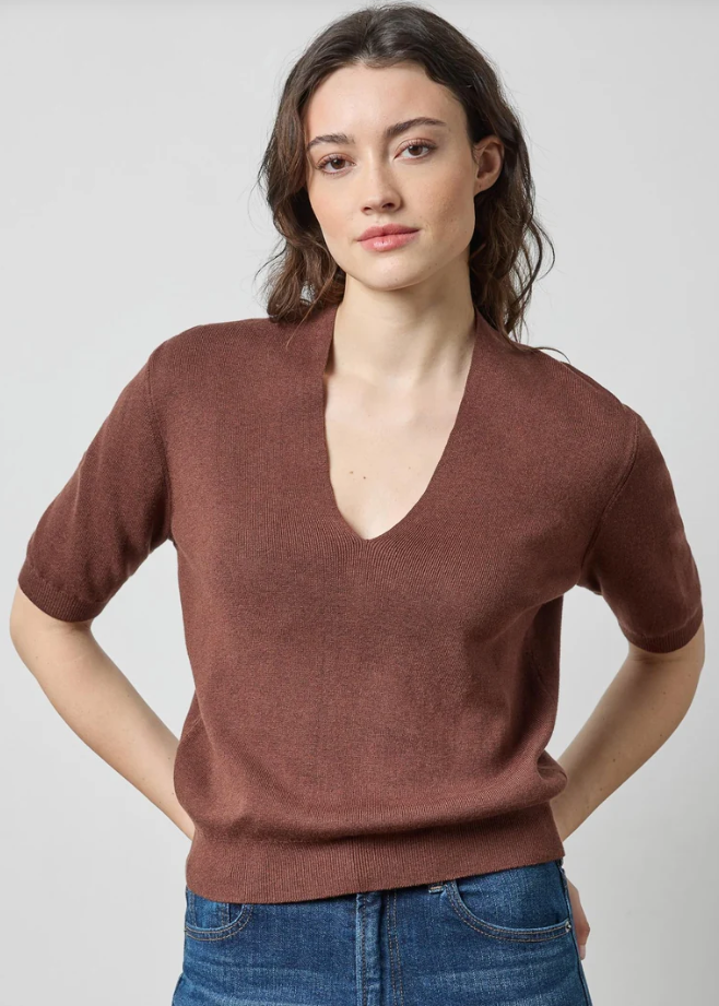 V-Neck Elbow Sleeve Sweater