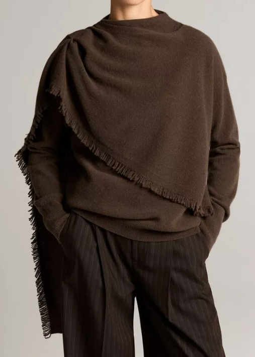 Fringed Draped-Shawl Sweater