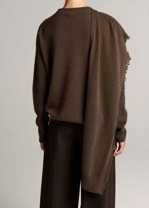 Fringed Draped-Shawl Sweater