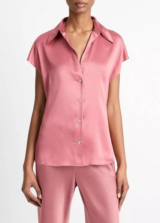 Silk Cap-Sleeve Blouse