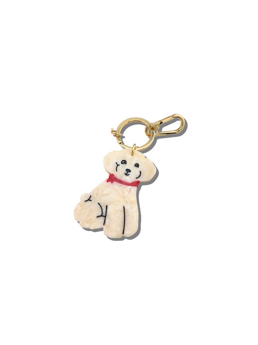 Hand-painted Doodle Puppy Bag Charm + Keychain: White