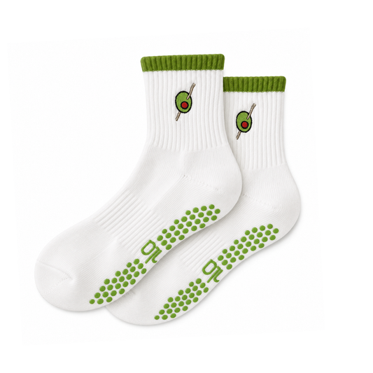 Olive Embroidered Green Striped Pilates Grip Socks Martini