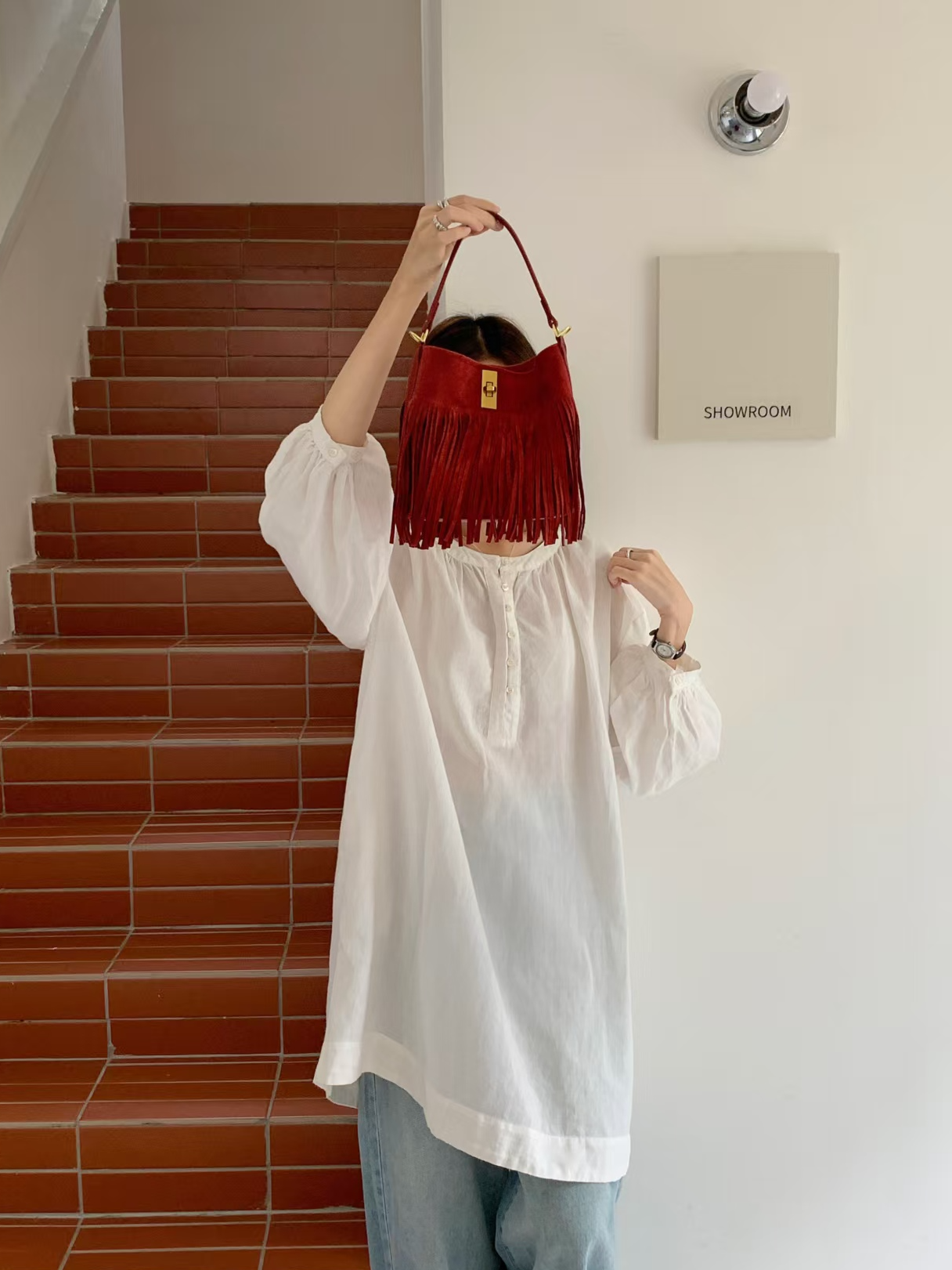 P25085 Suede-Like Microfiber Leather Crossbody Bucket Bag: 05 Red