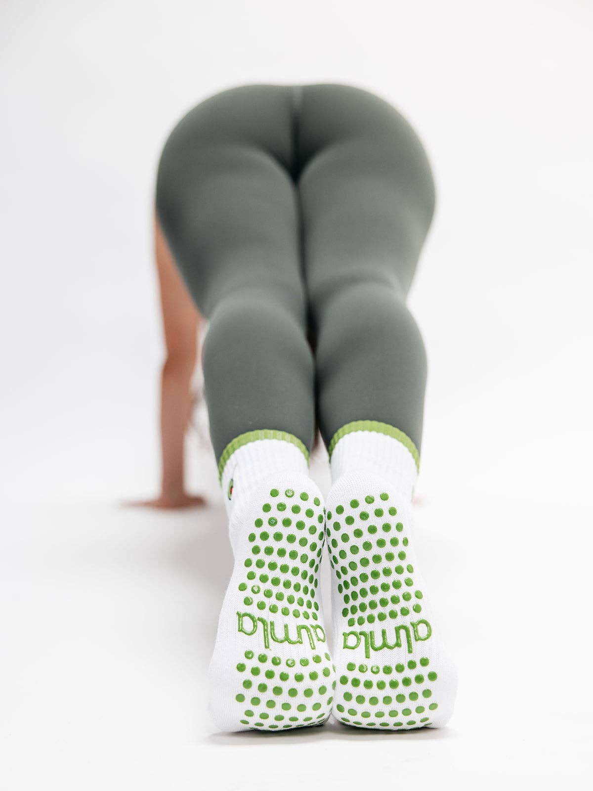 Olive Embroidered Green Striped Pilates Grip Socks Martini