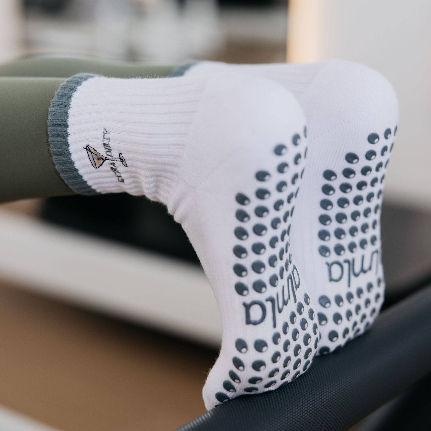 Extra Dirty Martini on White Pilates Sock and Olive Grips: One size